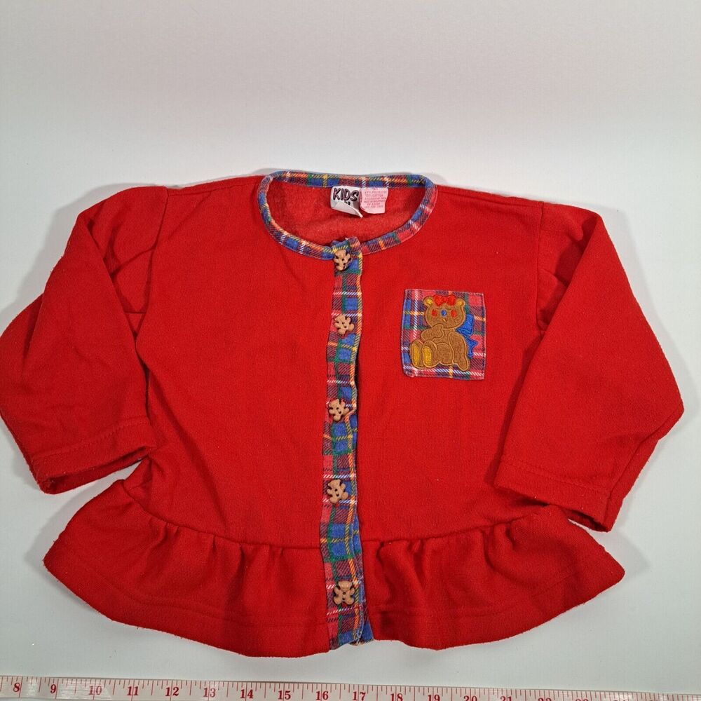 Baby Girl VTG Kids N Fun 3T Red Teddy Bear Button Ruffle Shirt 90s